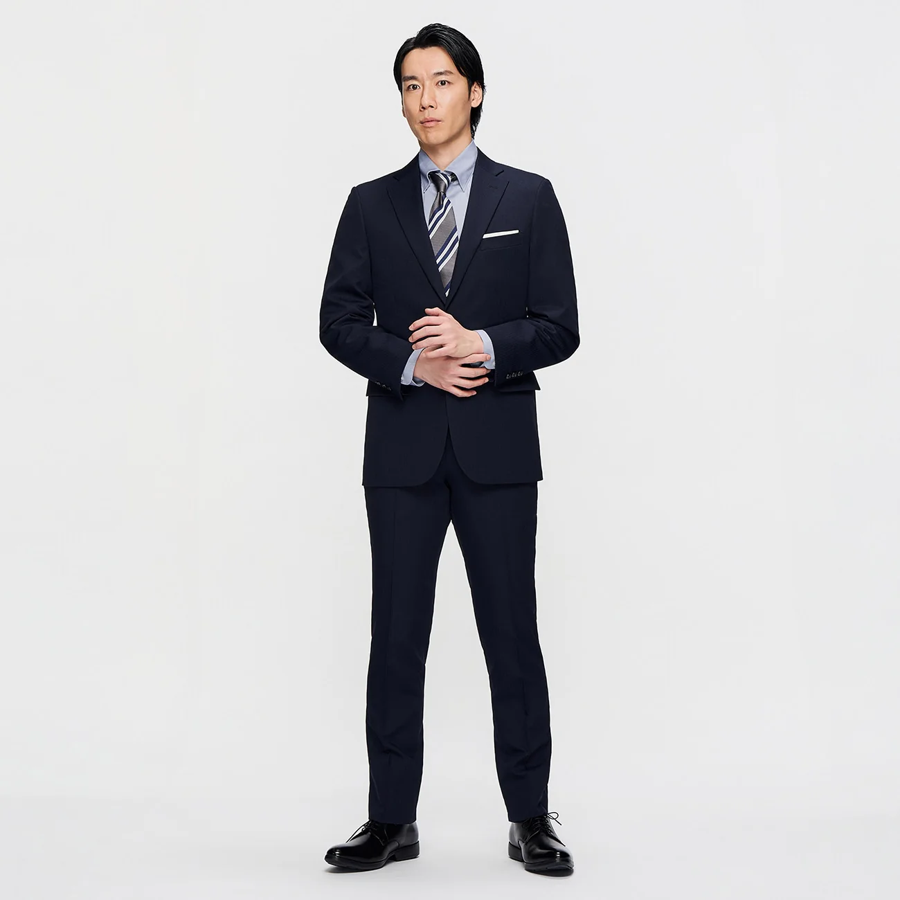Washable Slim Fit Shadow Stripe Suit - Navy - Image 2