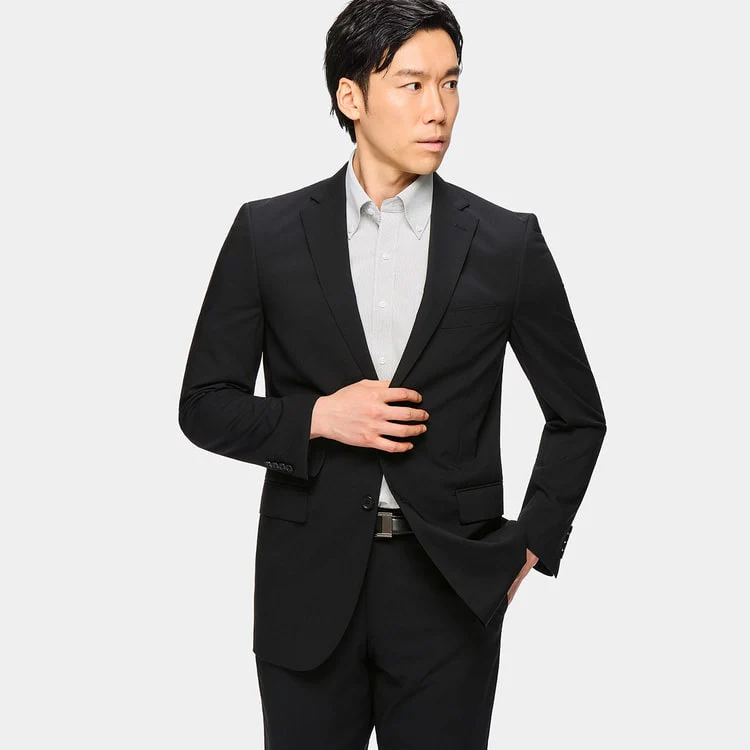 SUPER Aircool Washable Solid Slim Fit 2-Pant Suit - Black - Image 2