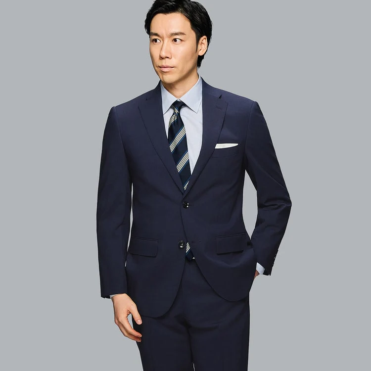 SUPER Aircool Washable Slim Fit Patterned Suit - Navy