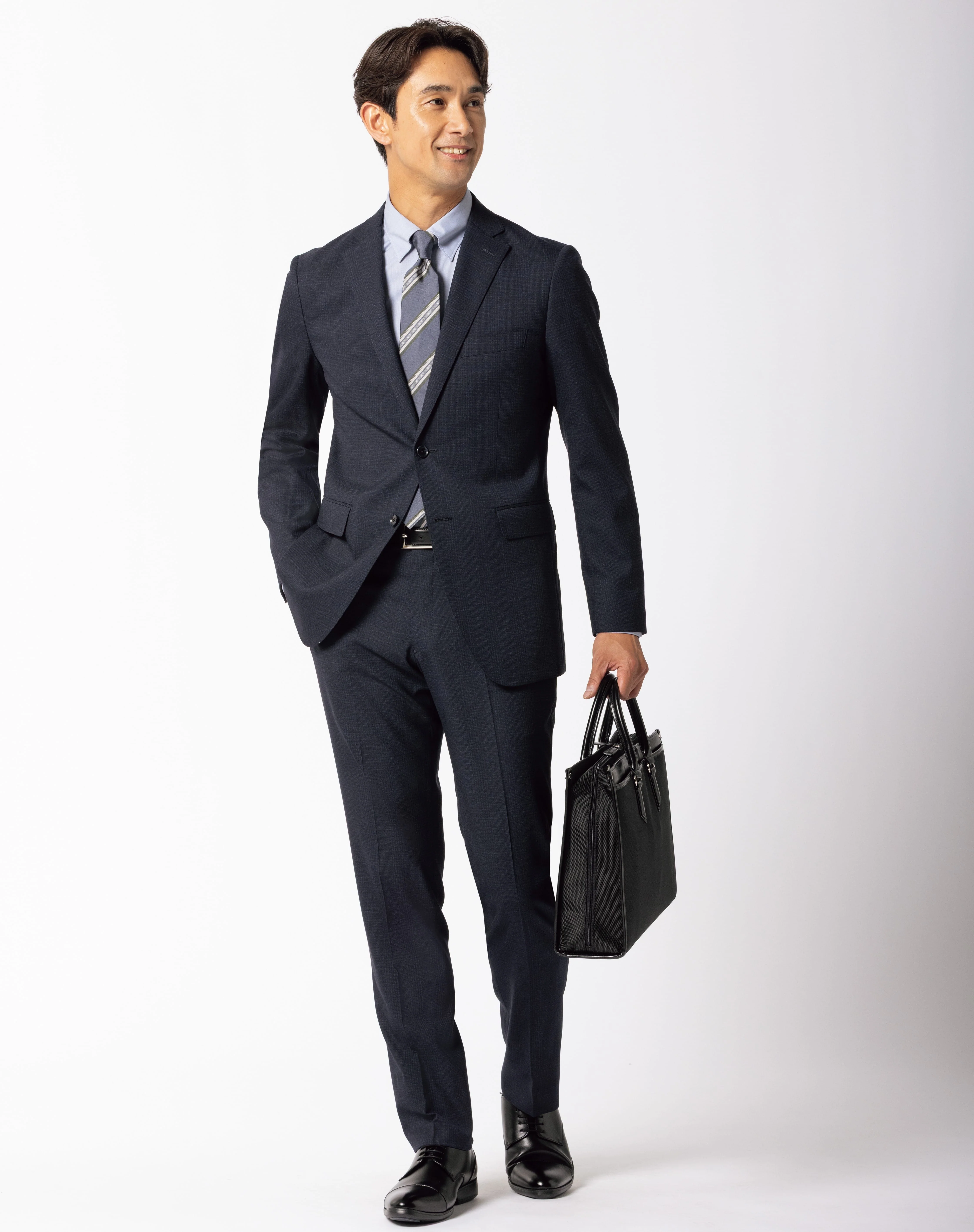 Washable Glen-plaid Slim Fit Suit - Navy - Image 2