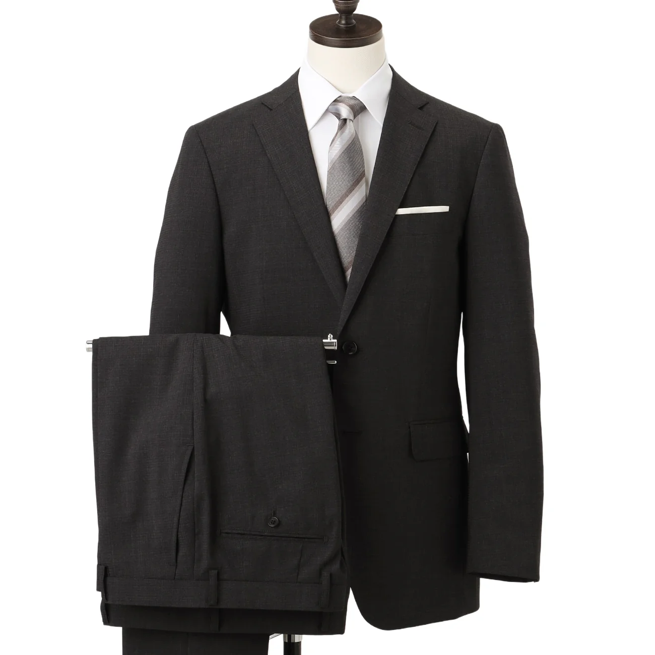 SUPER Aircool Washable Slim Fit Check 2-Pant Suit - Charcoal Gray