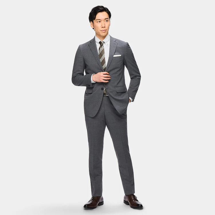 SUPER Aircool Washable Slim Fit Shadow Stripe 2-Pant Suit - Gray - Image 3