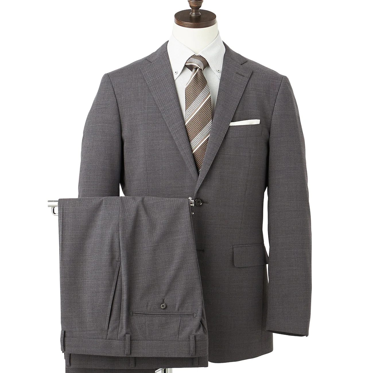 SUPER Aircool Washable Slim Fit Shadow Stripe 2-Pant Suit - Gray - Image 7