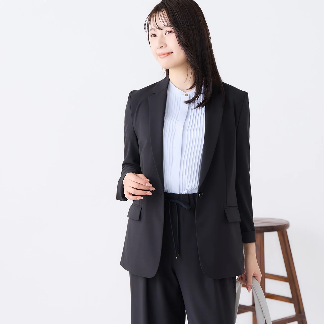 Washable Stretch Drape Tailored Jacket - Black