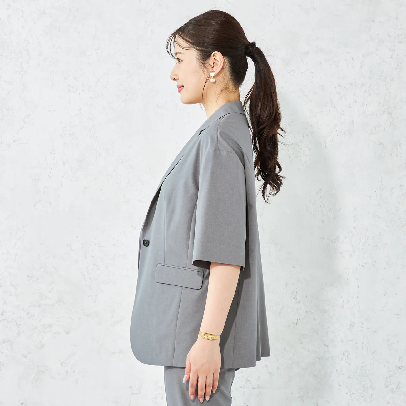 RIRANCHA Stretch Short Sleeve Jacket - Gray - Image 3