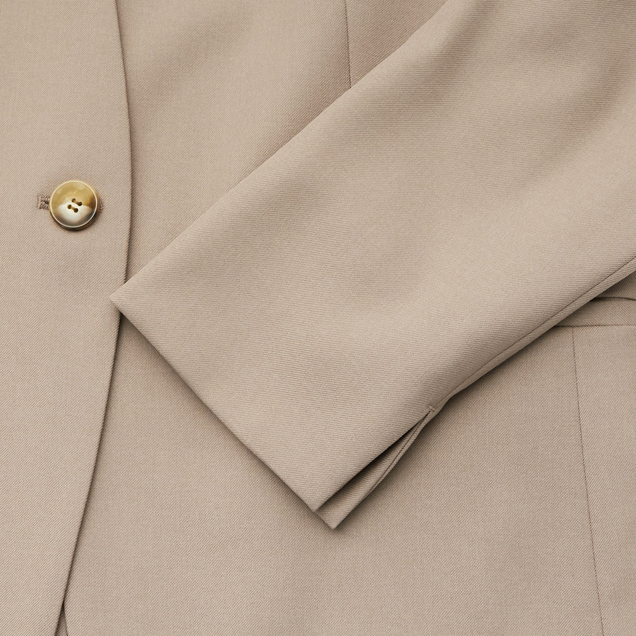 Stretch Bright Twill Collarless Jacket - Beige - Image 10