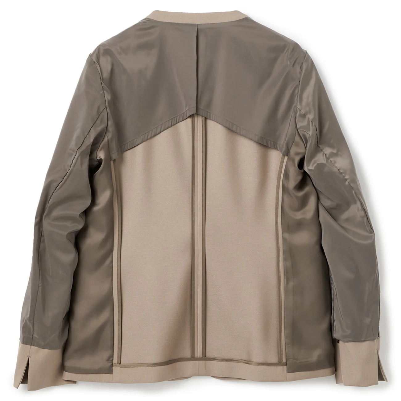 Stretch Bright Twill Collarless Jacket - Beige - Image 14