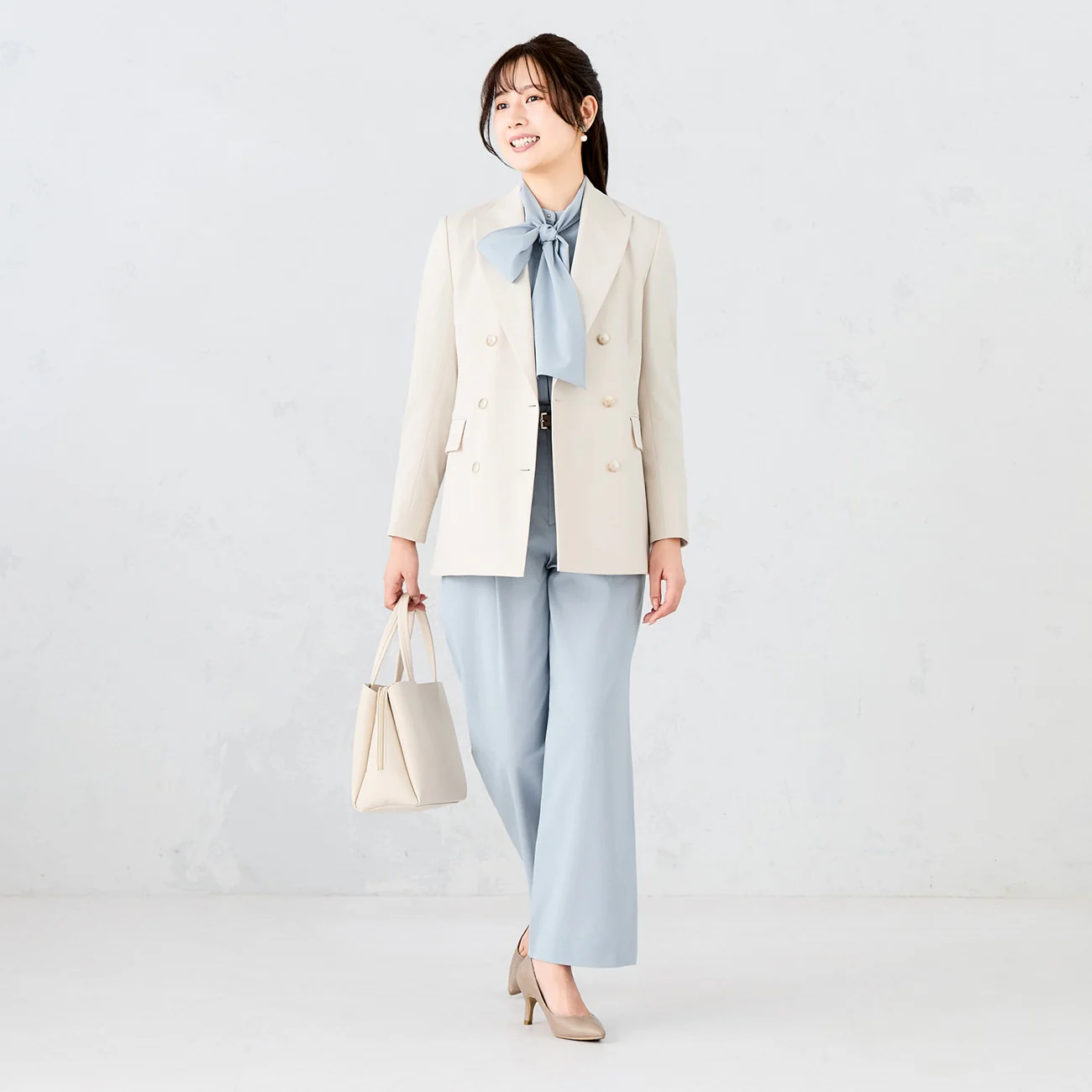 Stretch Bright Twill Double-Breasted Jacket - Off White - Image 3