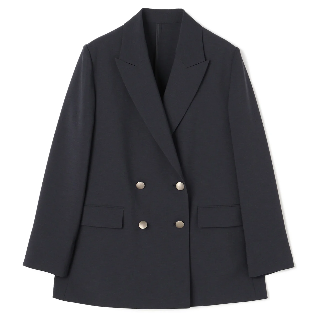 Washable Stretch Linen-Like Double-Breasted Jacket - Navy - Image 10