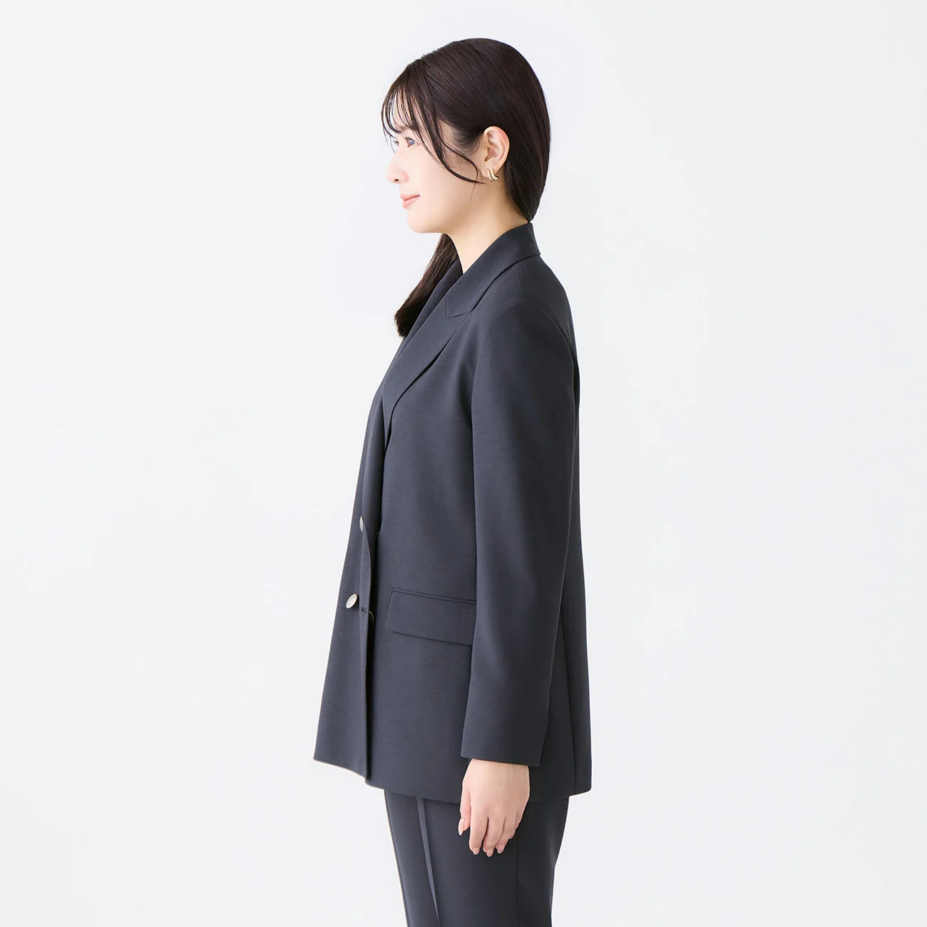 Washable Stretch Linen-Like Double-Breasted Jacket - Navy - Image 4
