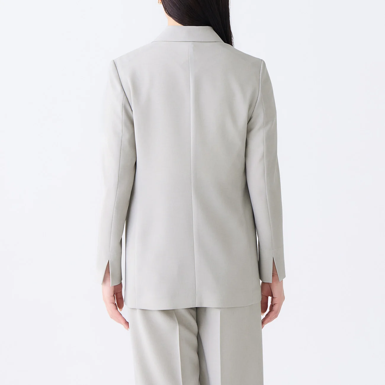 Washable Stretch Linen-Like Double-Breasted Jacket - Light Gray - Image 5