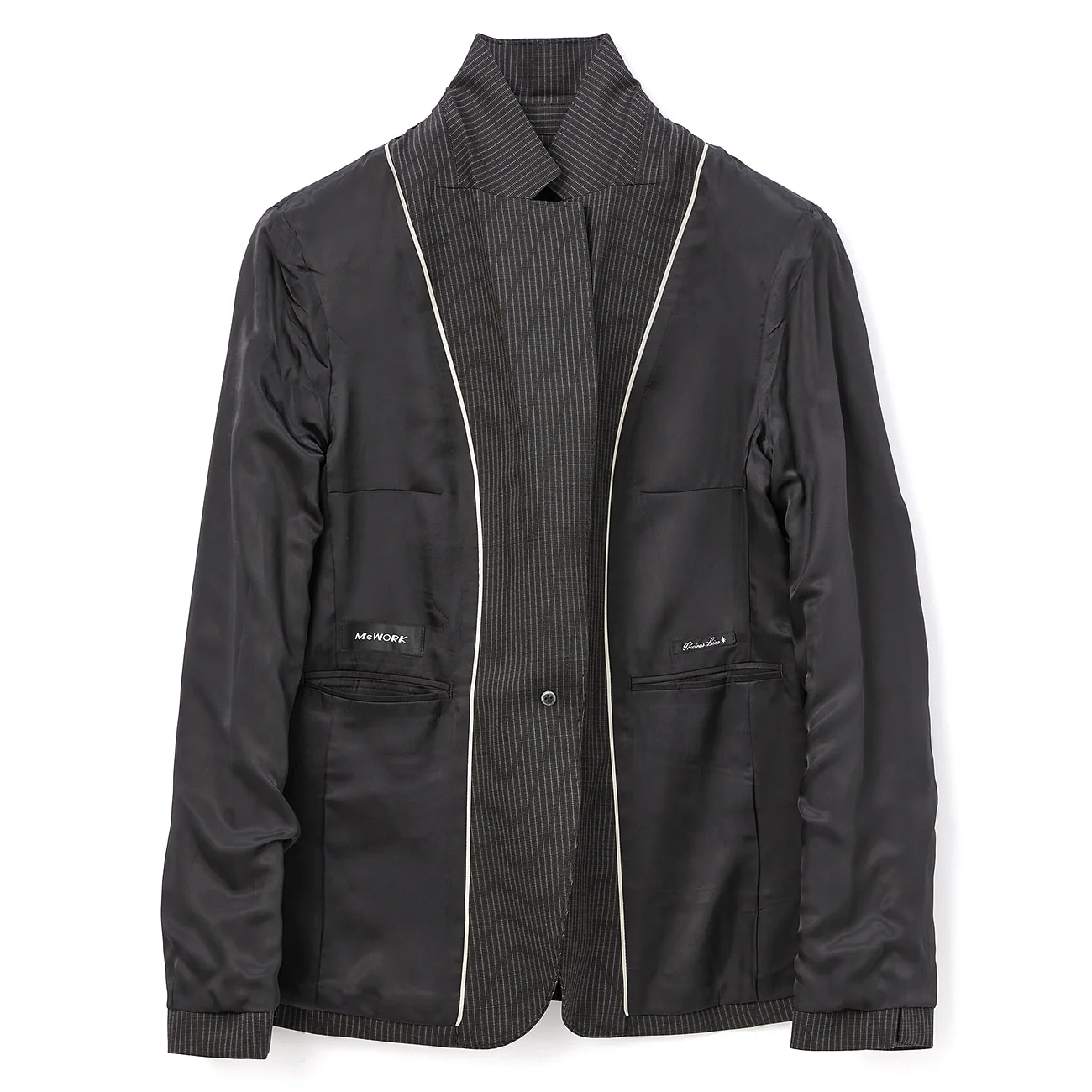 Stretch High-Quality Wool Blend Stripe Tailored Jacket - Black - Image 12