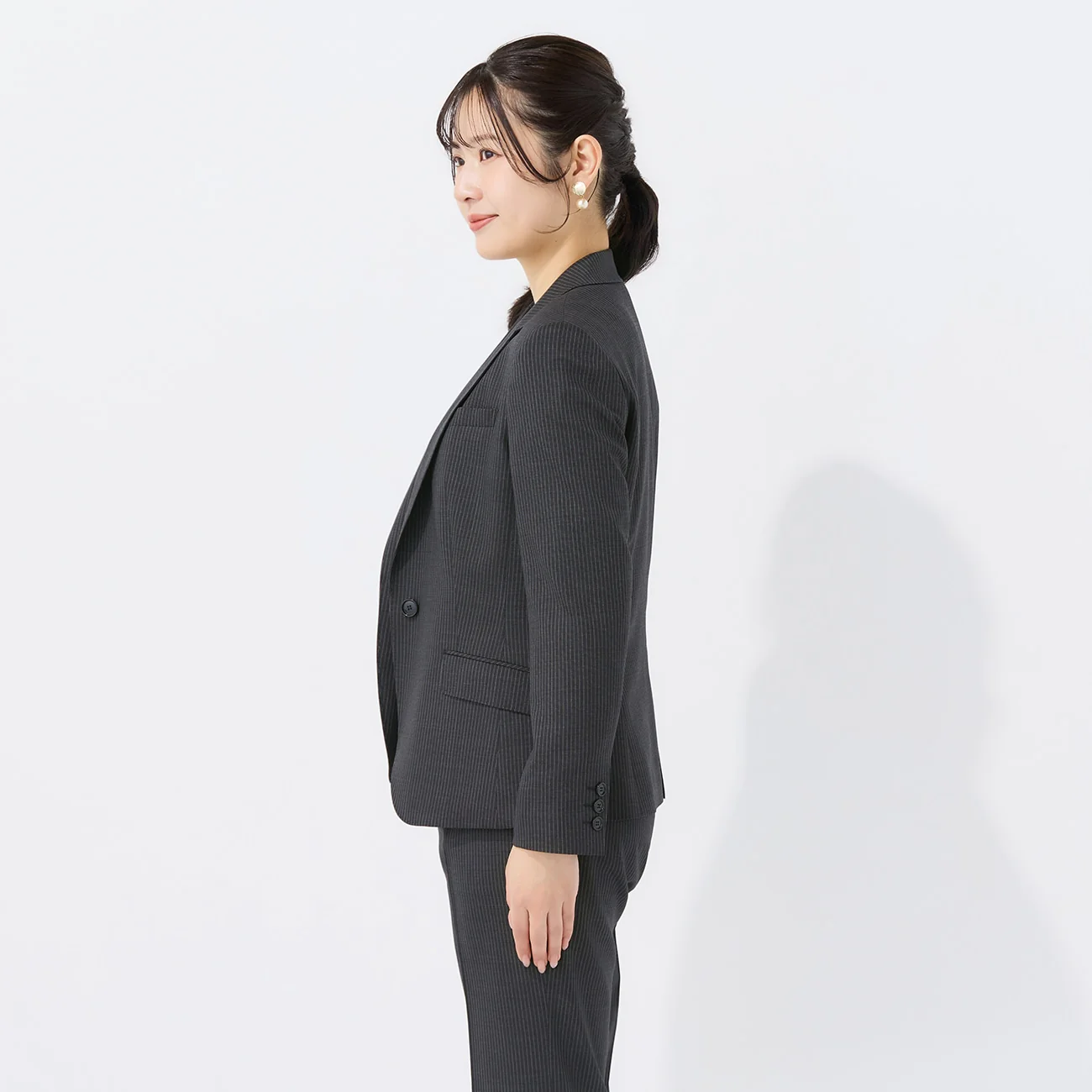 Stretch High-Quality Wool Blend Stripe Tailored Jacket - Black - Image 3