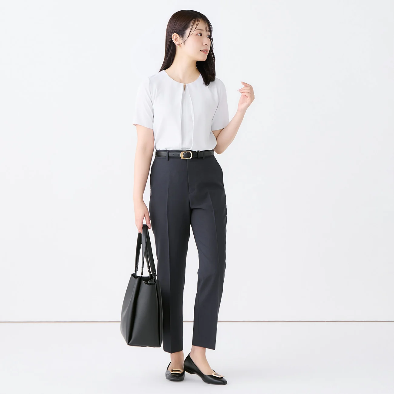 Washable Stretch Linen-Like Straight Pants - Navy - Image 2