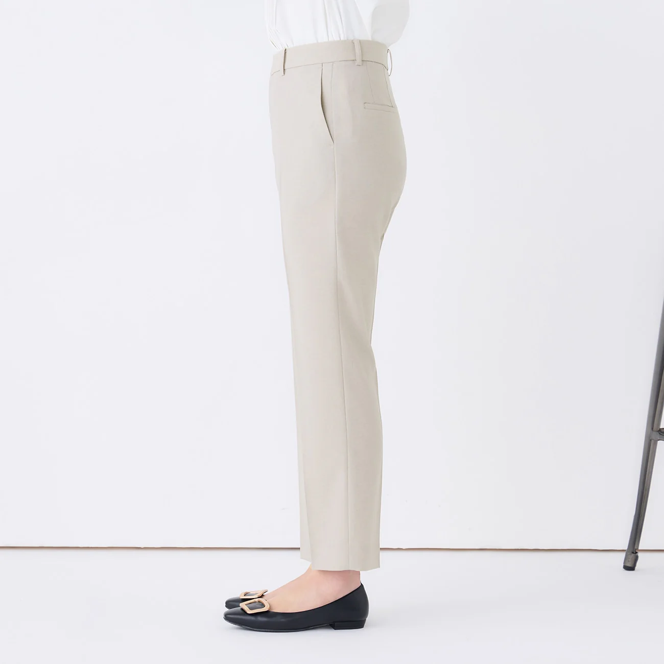Washable Stretch Linen-Like Straight Pants - Beige - Image 5