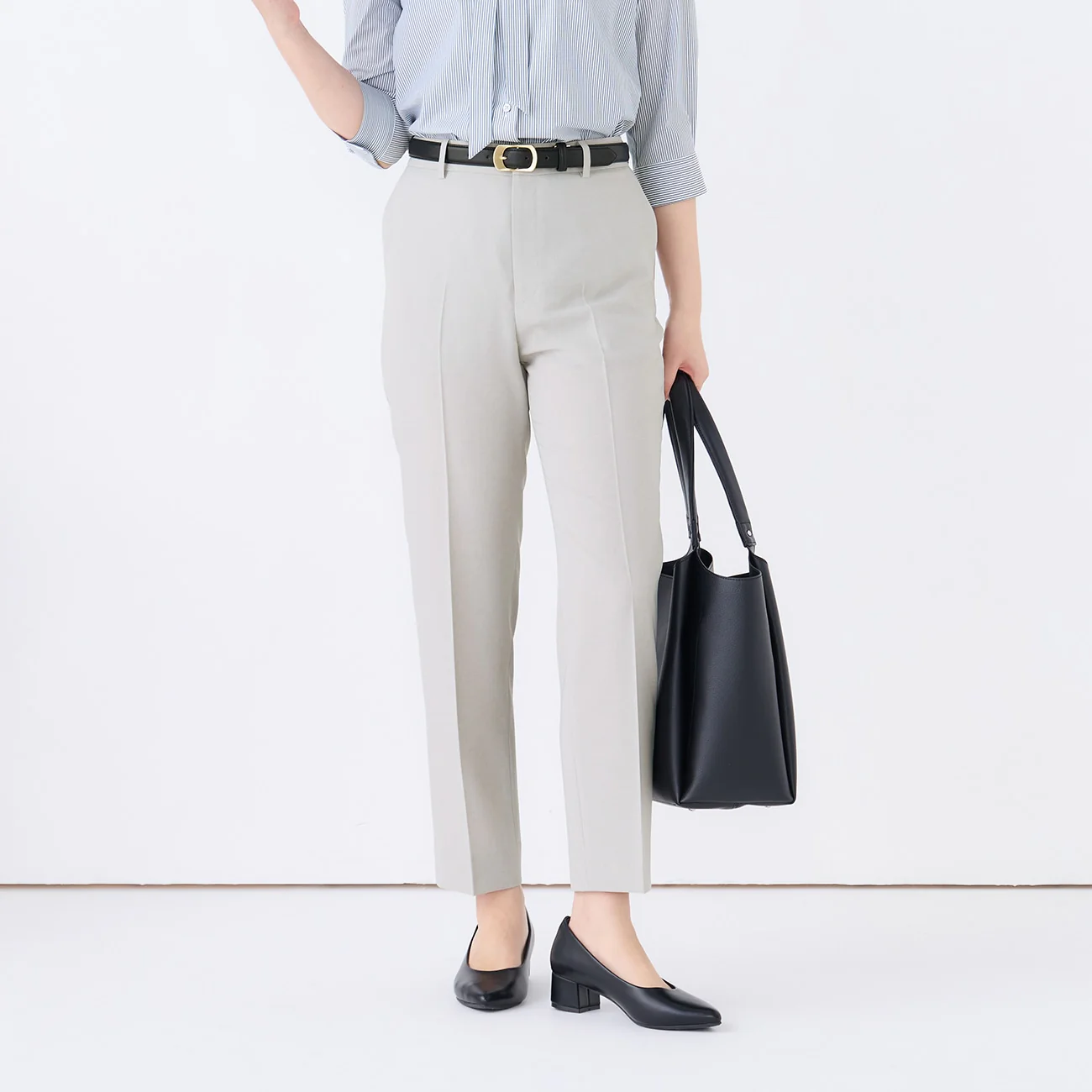 Washable Stretch Linen-Like Straight Pants - Light Gray