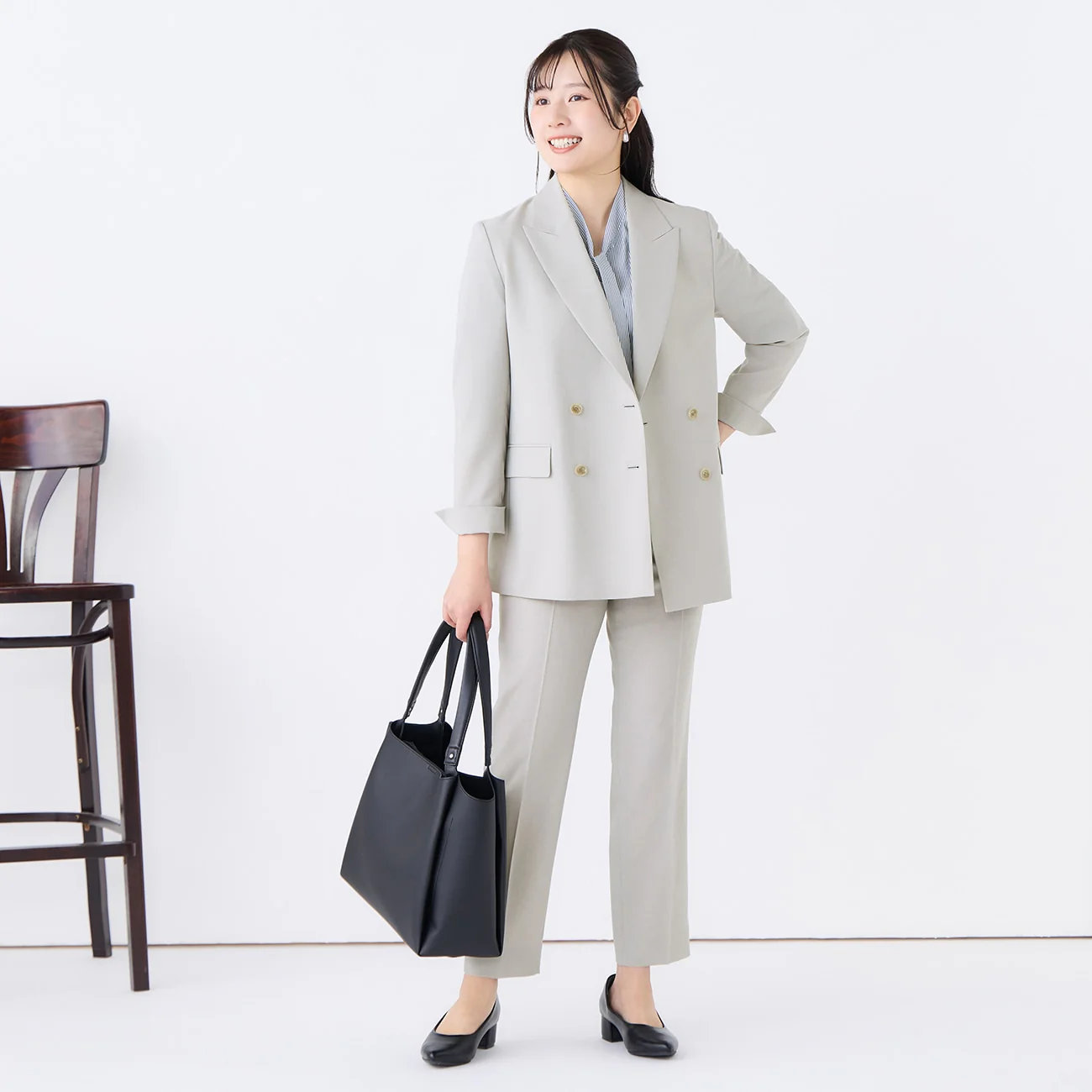 Washable Stretch Linen-Like Straight Pants - Light Gray - Image 3