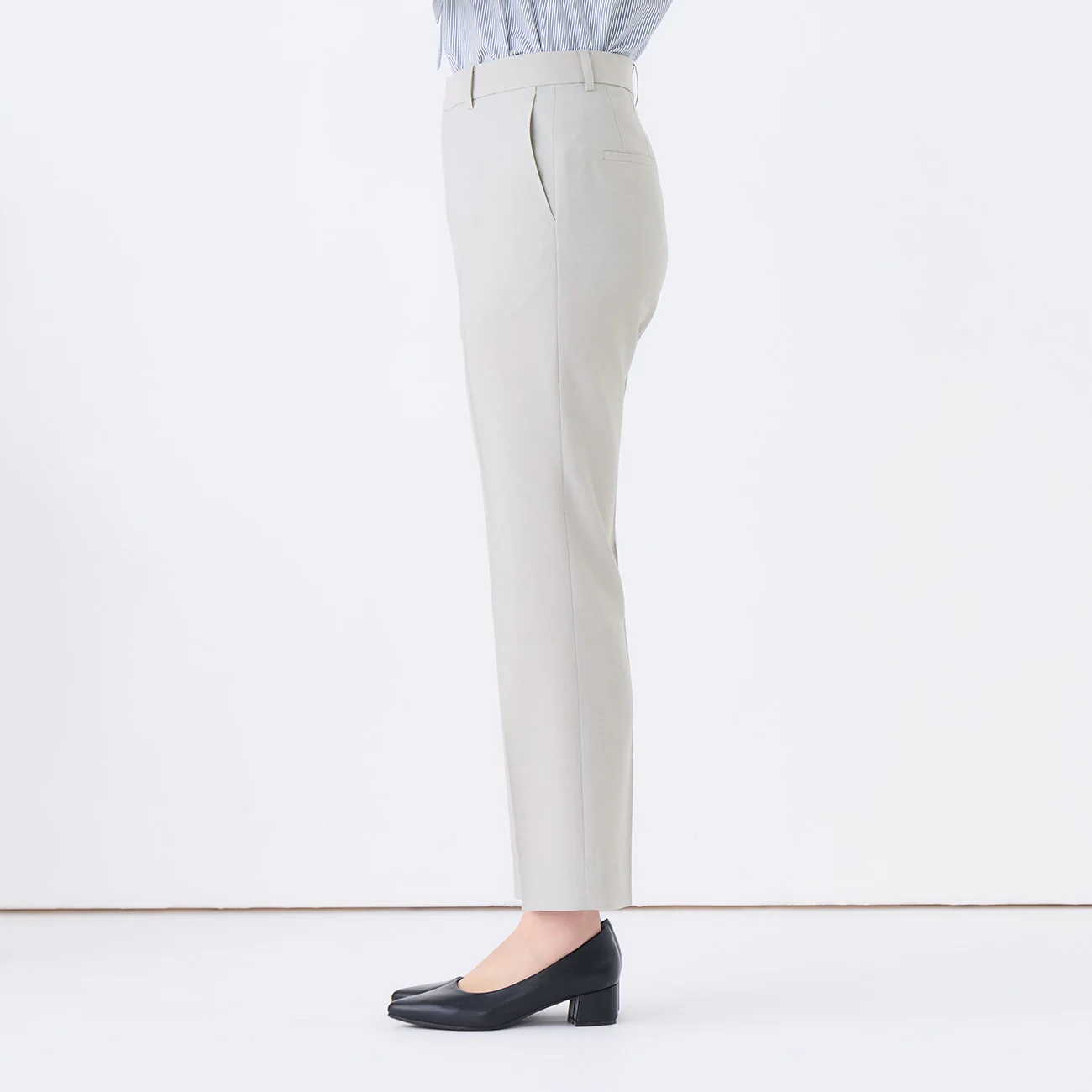 Washable Stretch Linen-Like Straight Pants - Light Gray - Image 5