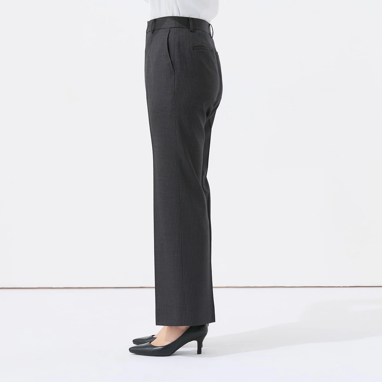 Stretch High-Quality Wool Blend Stripe Wide Pants - Black - Image 4