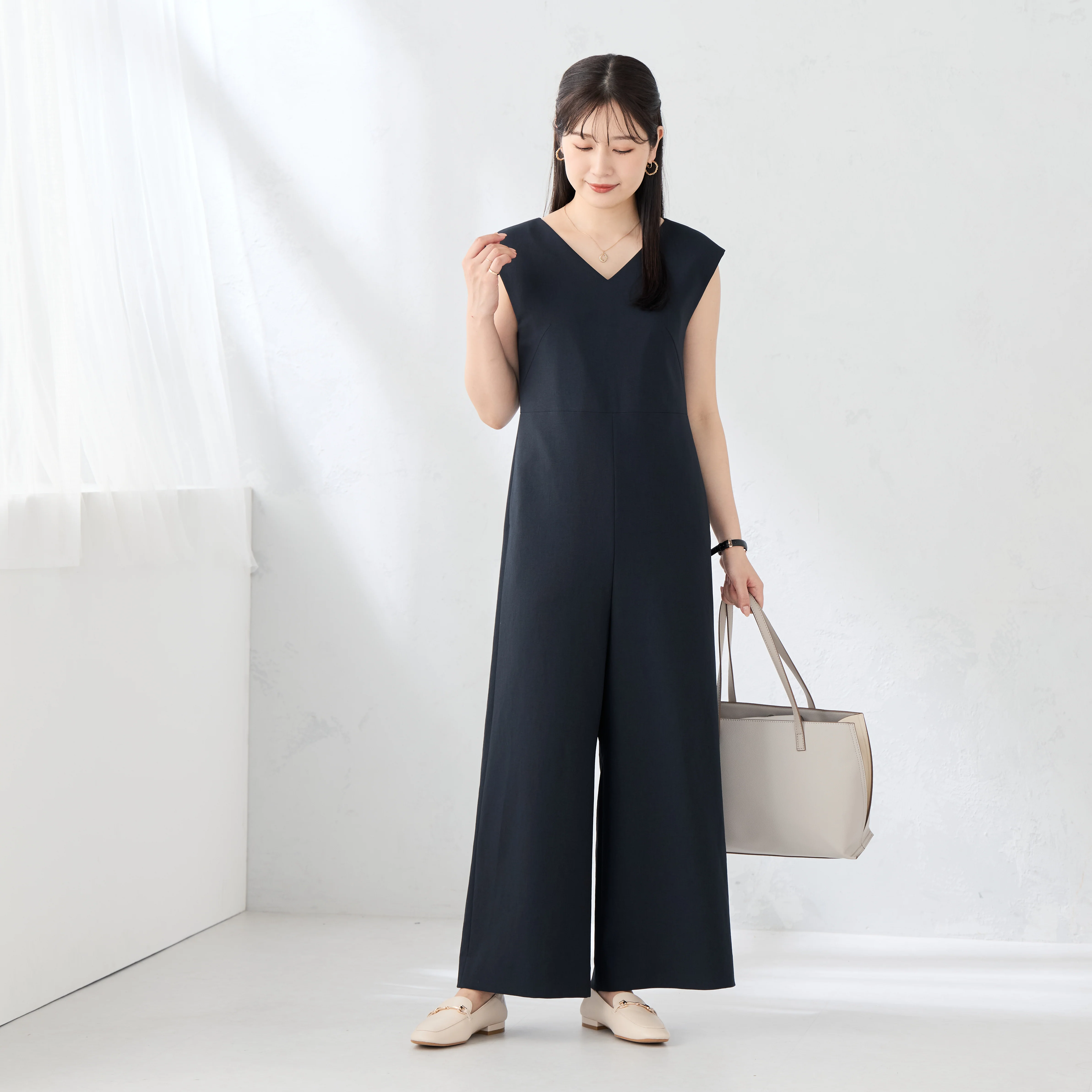 RIRANCHA Stretch Sleeveless Jumpsuit - Navy - Image 7