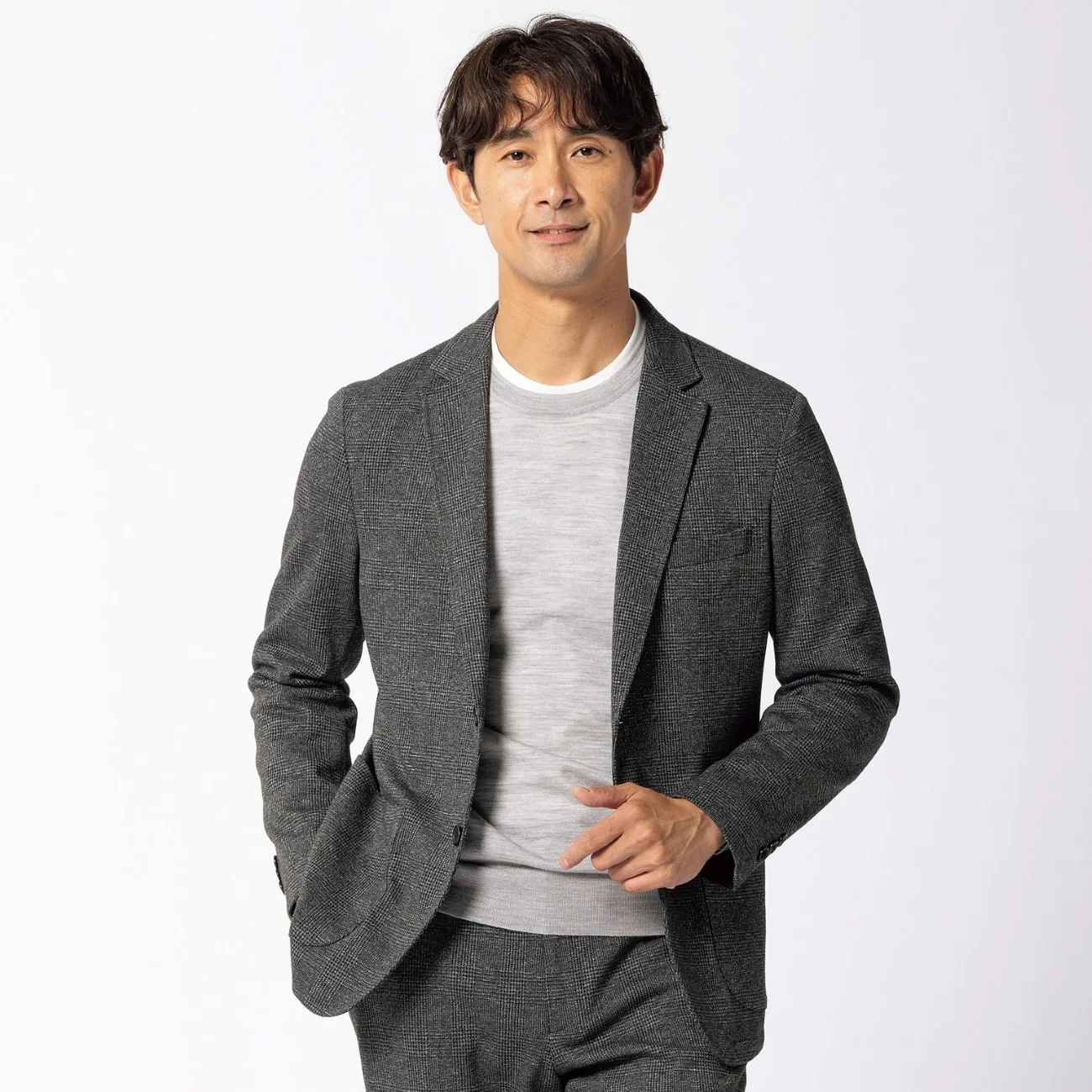 Pajama Suits Premium Jersey Glen-plaid Jacket - Medium Gray