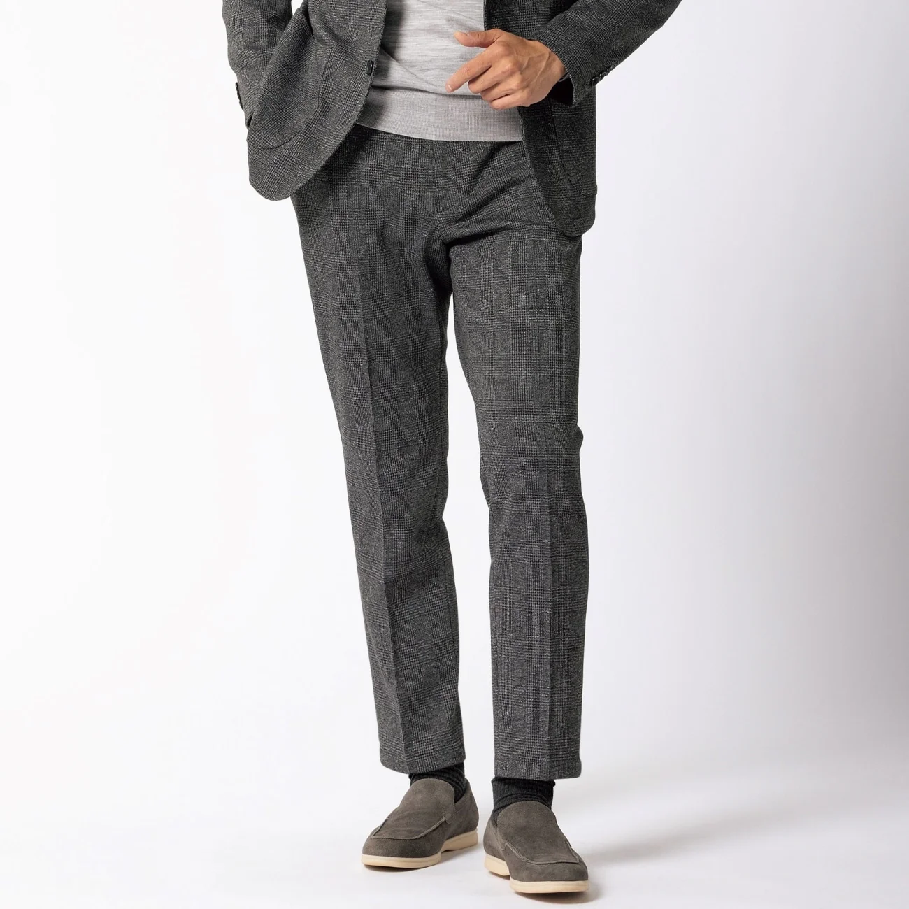 Pajama Suits Premium Jersey Glen-Plaid Pants - Medium Gray