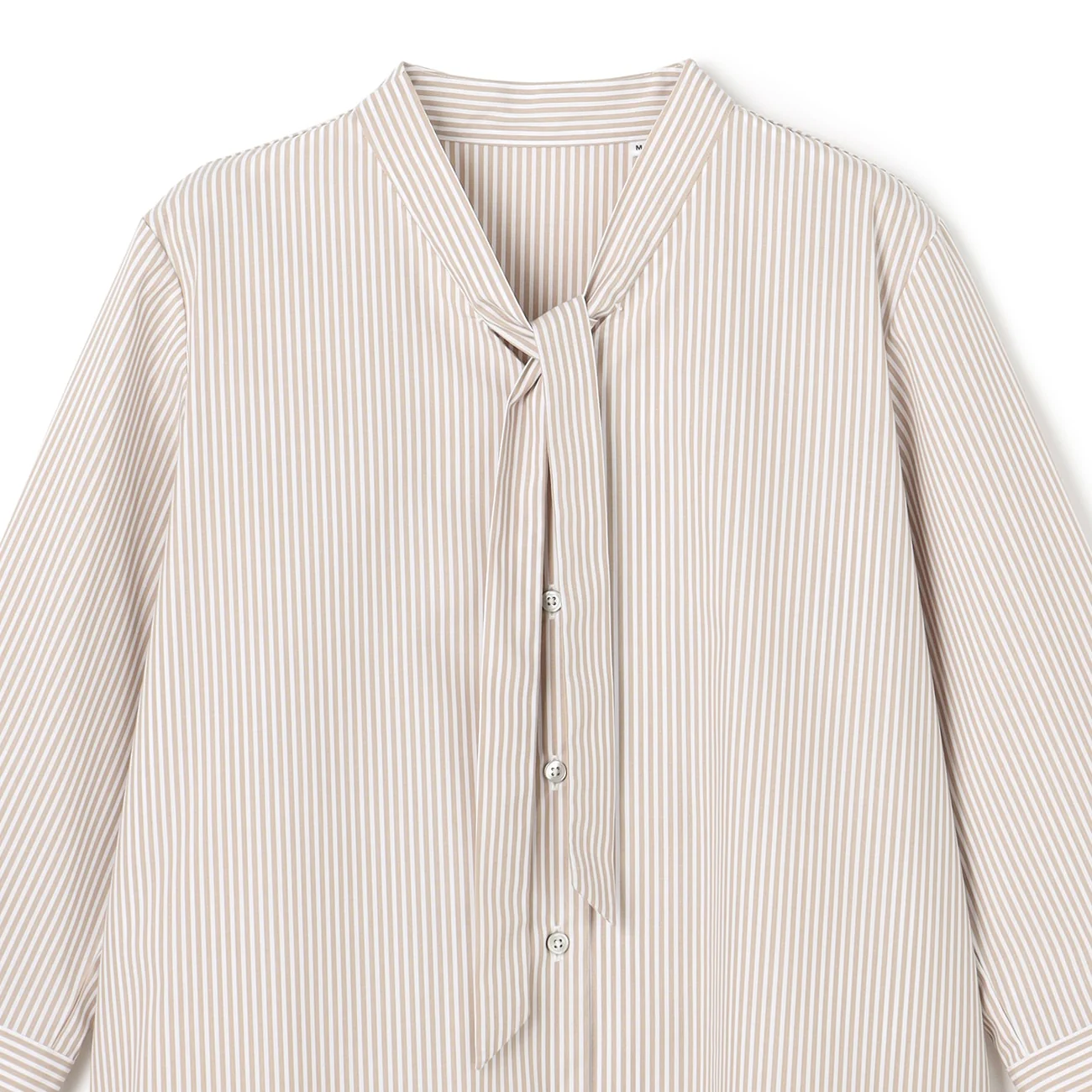 Women's Stripe Narrow Bow Tie Three-Quarter Sleeve Shirt - Beige - Image 8
