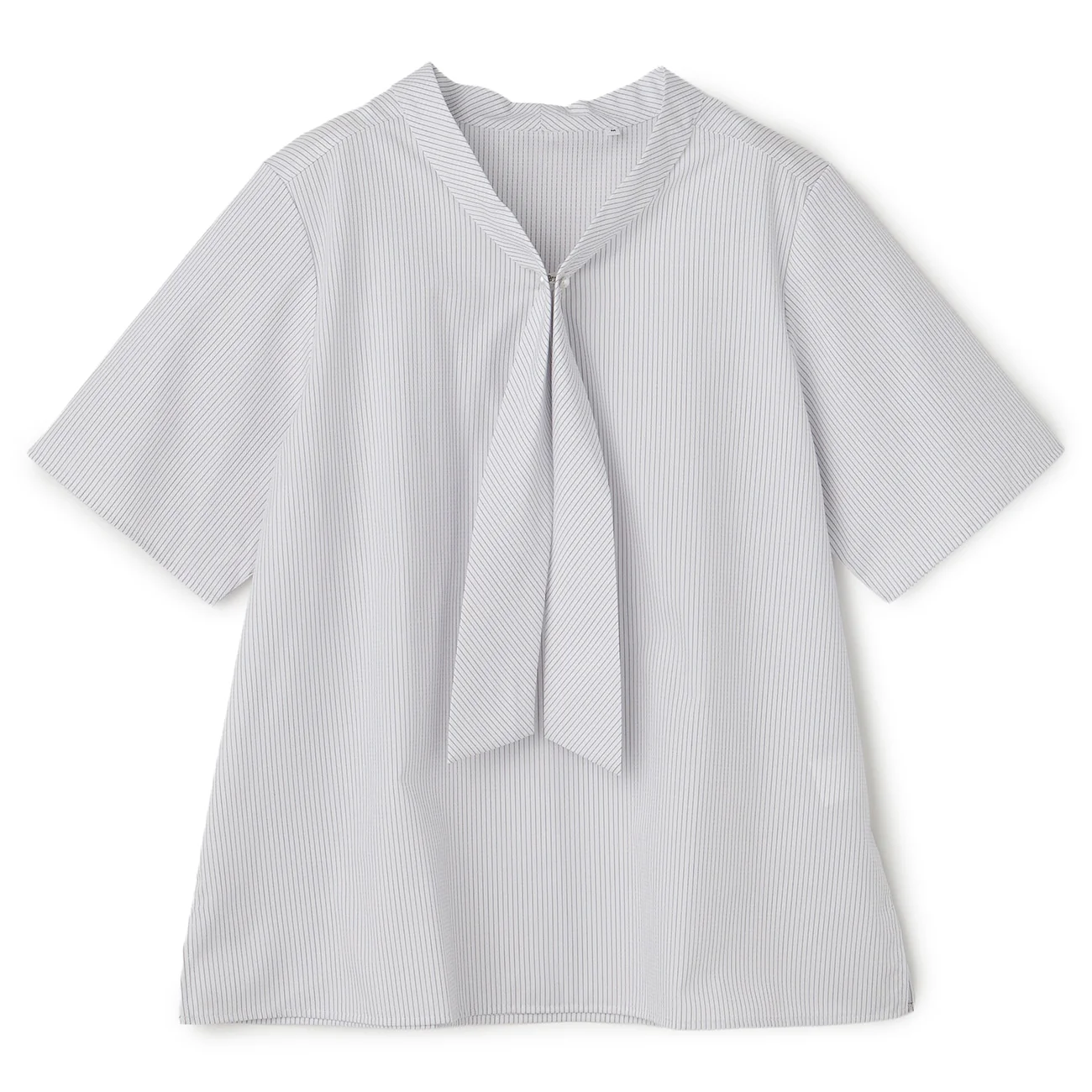 Women's Bamboo Rayon Striped Short Sleeve Bow Tie Shirt - White - Image 6