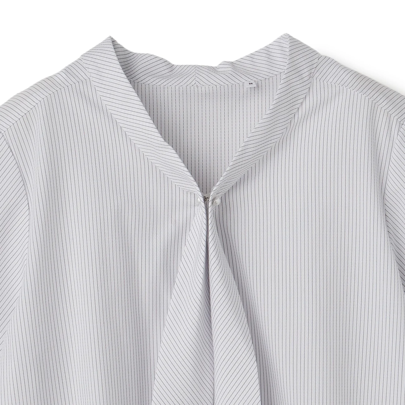 Women's Bamboo Rayon Striped Short Sleeve Bow Tie Shirt - White - Image 7