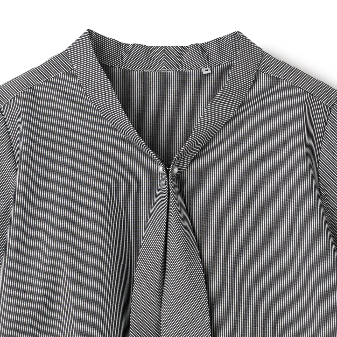 Women's Bamboo Rayon Striped Short Sleeve Bow Tie Shirt - Gray - Image 9
