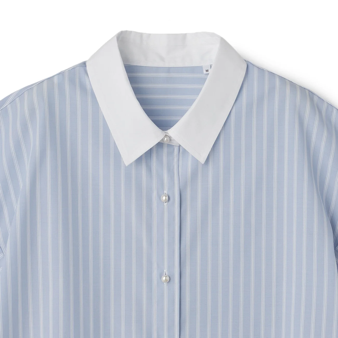 Women's Bamboo Rayon Striped Short Sleeve Contrast Collar Shirt - Blue - Image 7