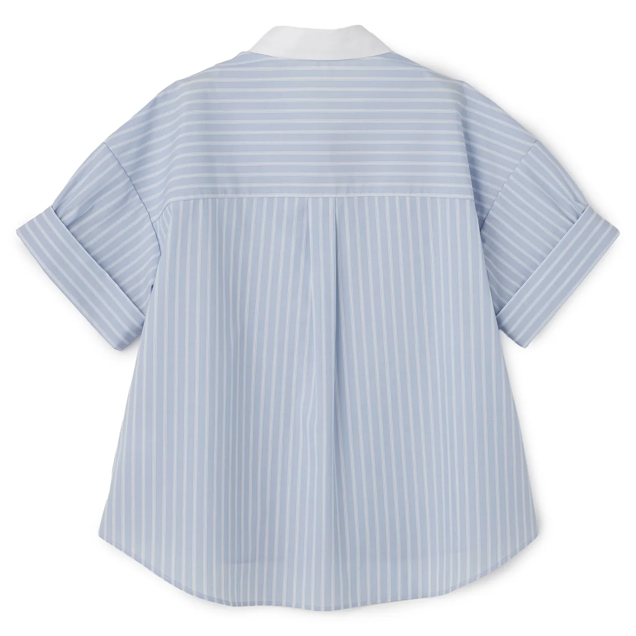 Women's Bamboo Rayon Striped Short Sleeve Contrast Collar Shirt - Blue - Image 8