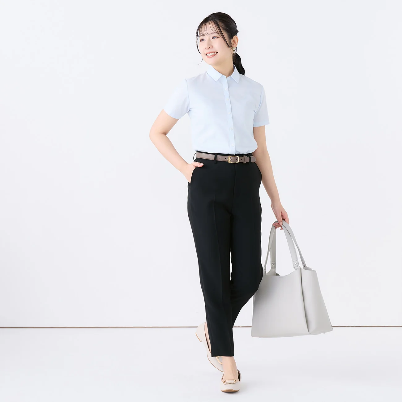 Women's Non-Iron Point Collar Short Sleeve Shirt - Blue - Image 2