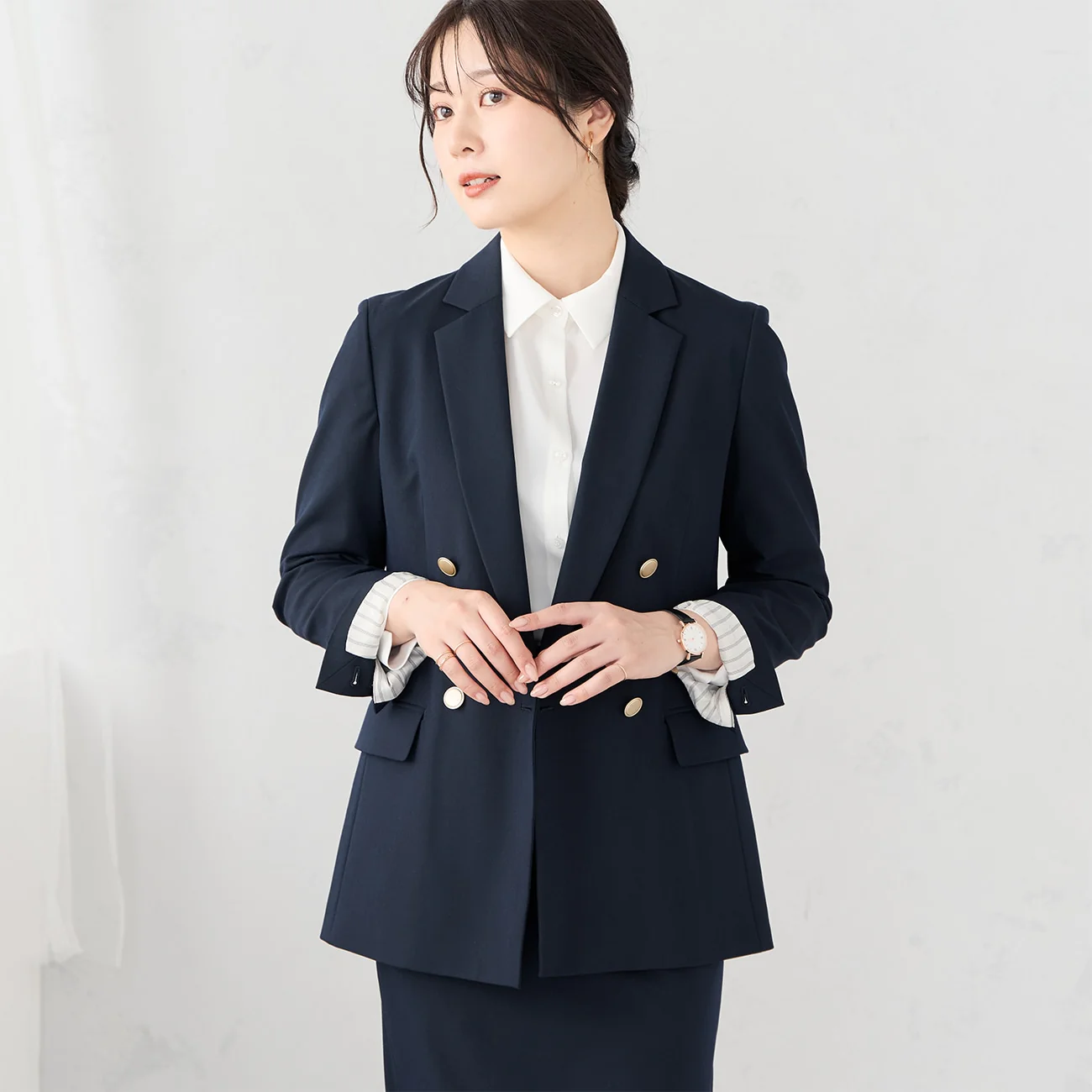 Collared Blouse with Scarf - White - Image 4