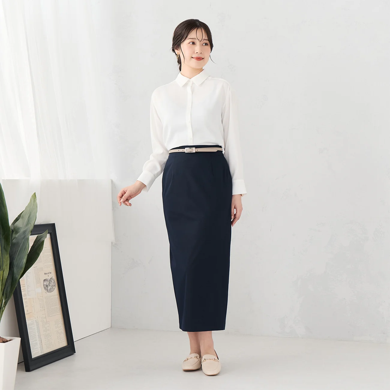 Collared Blouse with Scarf - White - Image 6