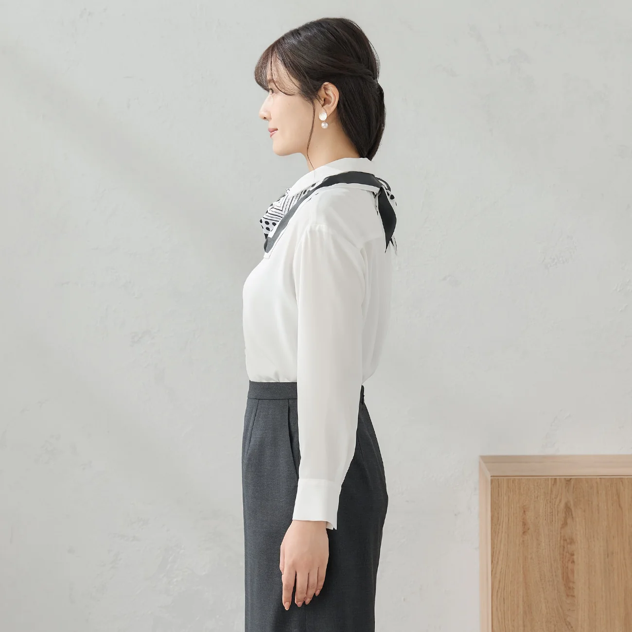 Collared Blouse with Scarf - White - Image 9