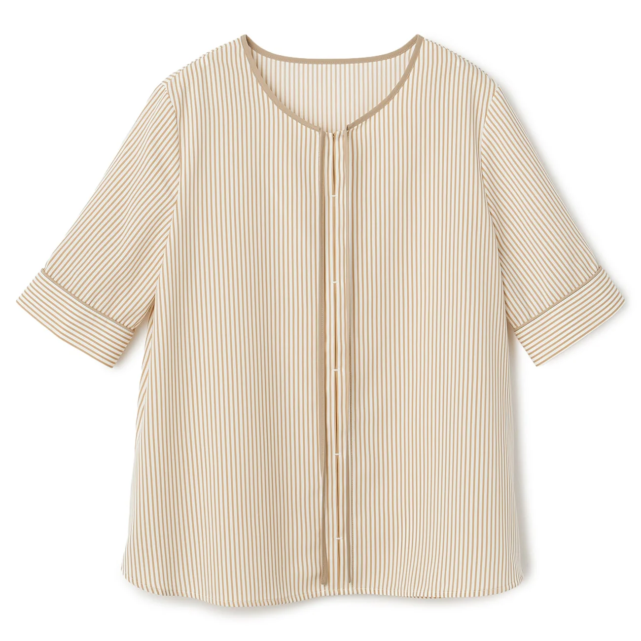 Short Sleeve Narrow Bow Tie Stripe Blouse - Image 7