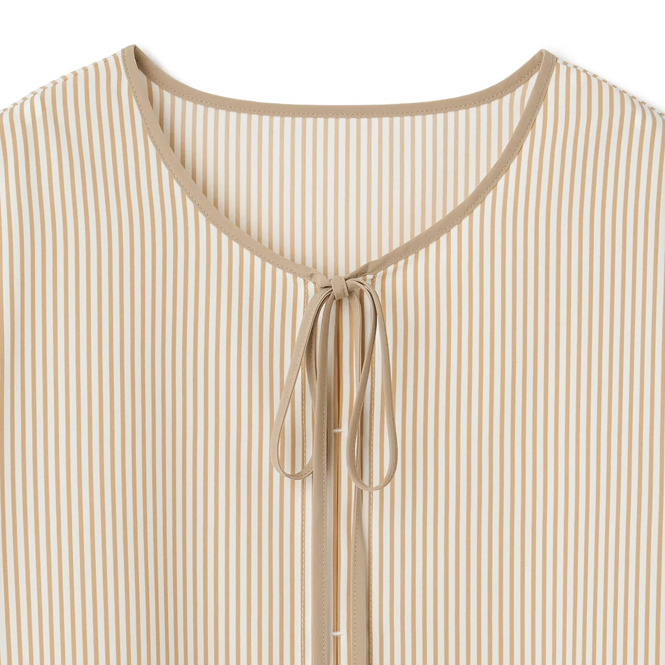 Short Sleeve Narrow Bow Tie Stripe Blouse - Image 8