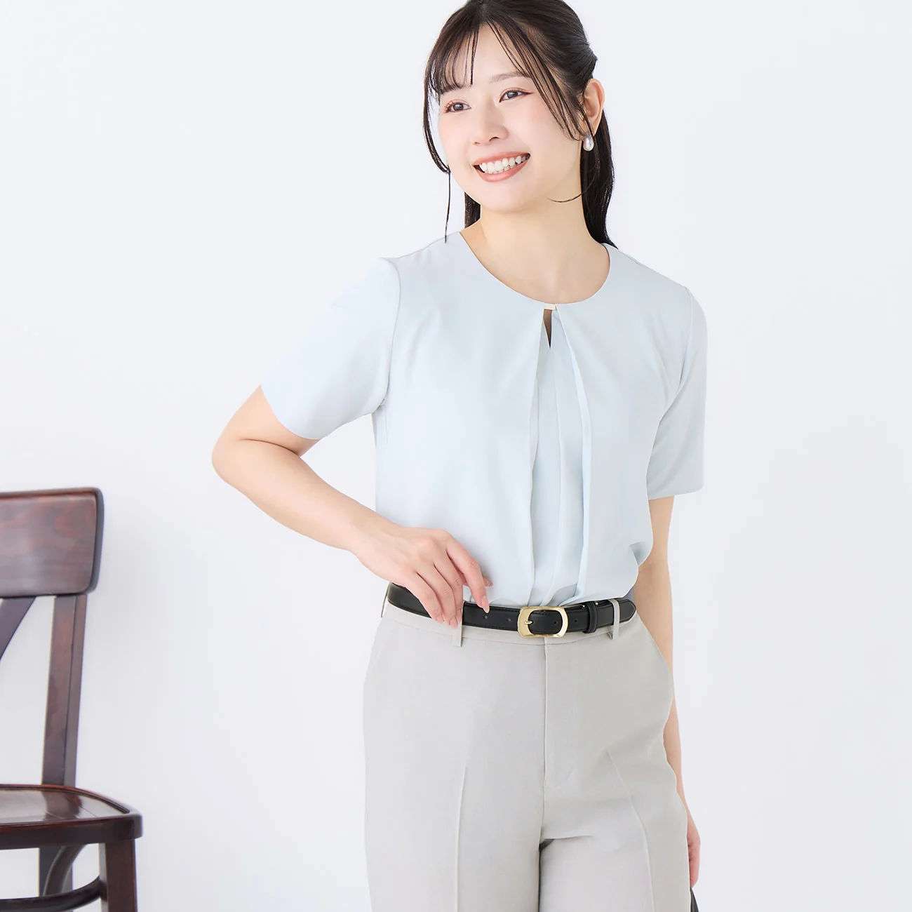 UV Protection Metal Accent Short Sleeve Blouse