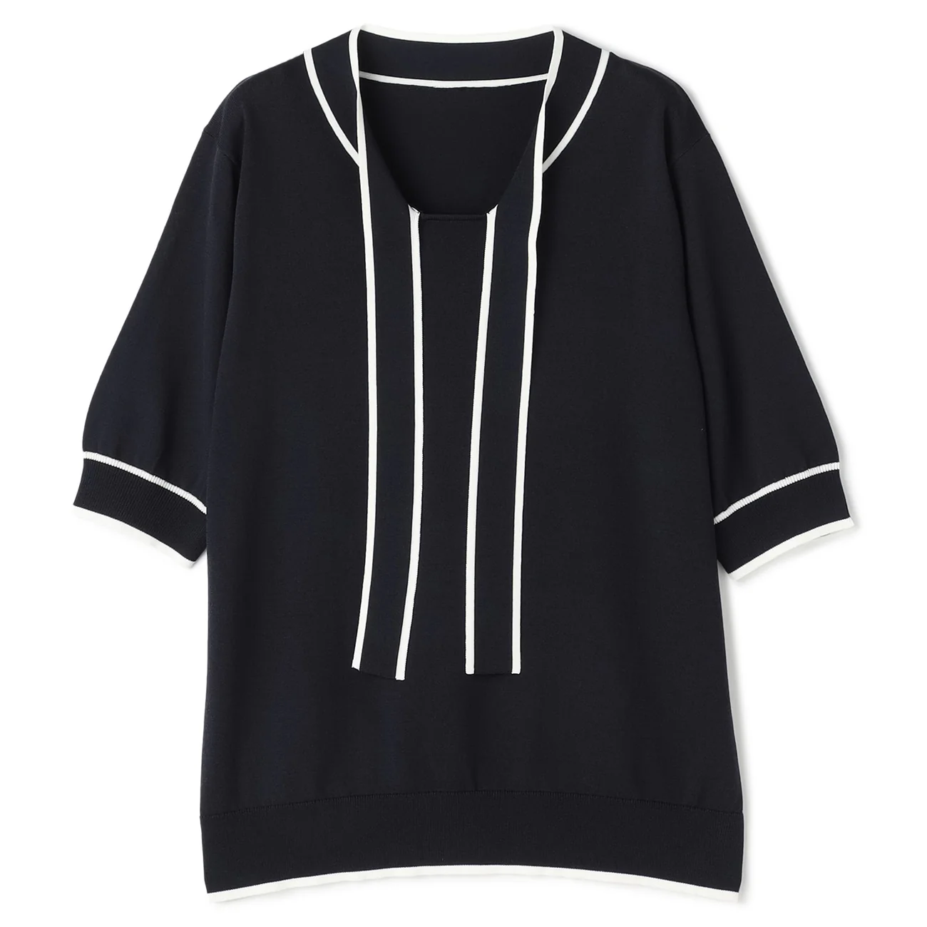 Washable Cool Touch Contrast Bow Tie Short Sleeve Knit Top - Image 18