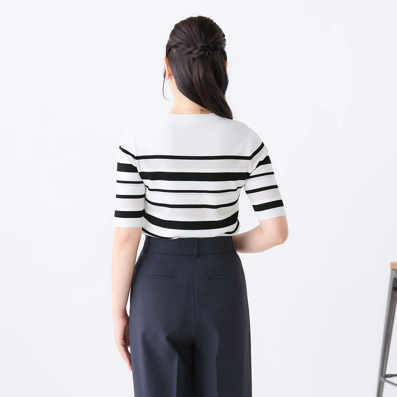 Washable Cool Touch Striped Short Sleeve Knit Top - Image 13