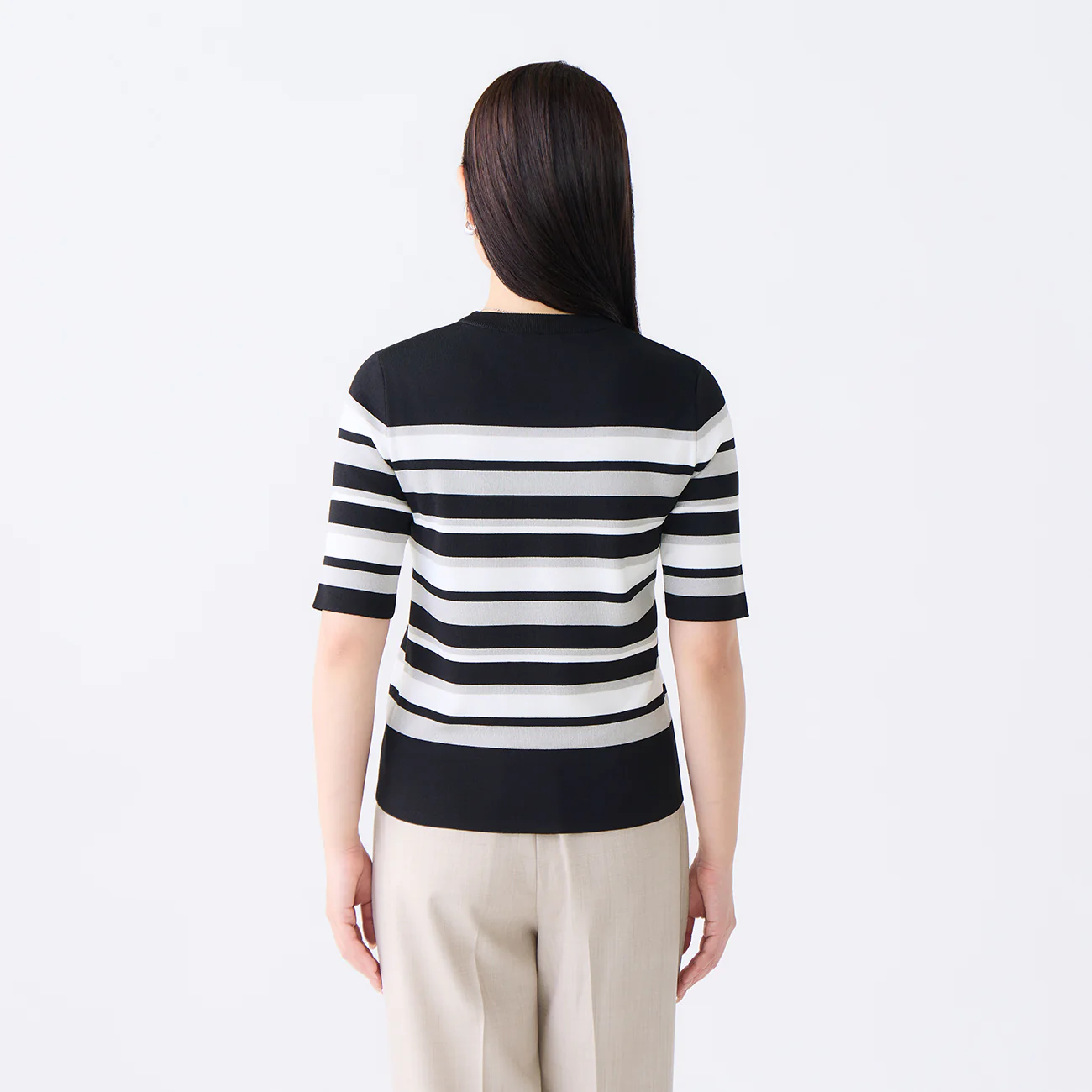 Washable Cool Touch Striped Short Sleeve Knit Top - Image 4