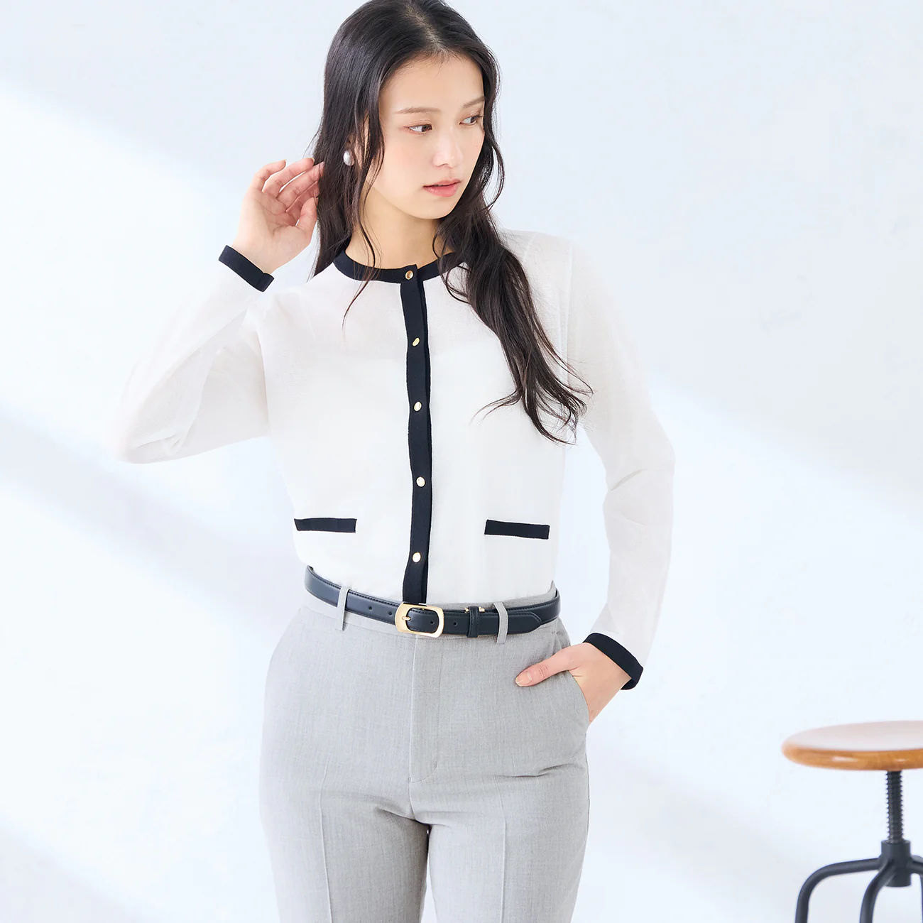 Contrast Sheer Knit Jacket