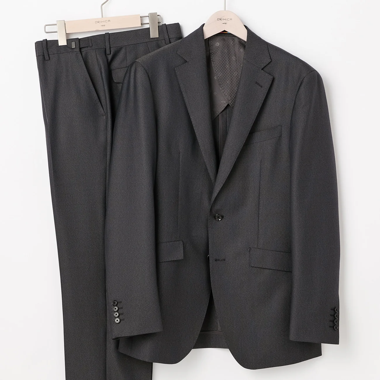 Wool Blend 2-Button Suit with Side Adjusters - Charcoal Gray