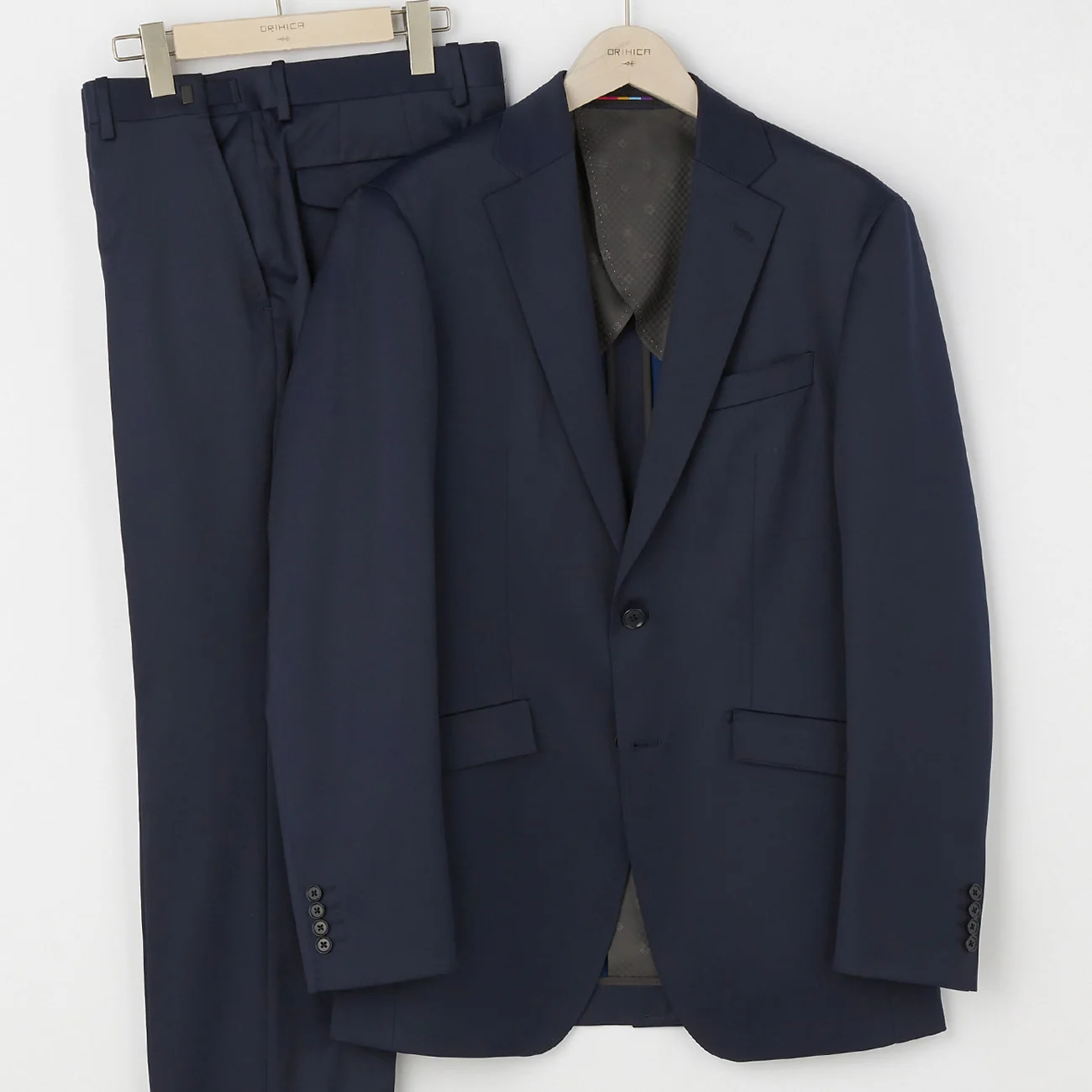 Wool Blend Venetian 2-Button Suit with Side Adjusters - Navy