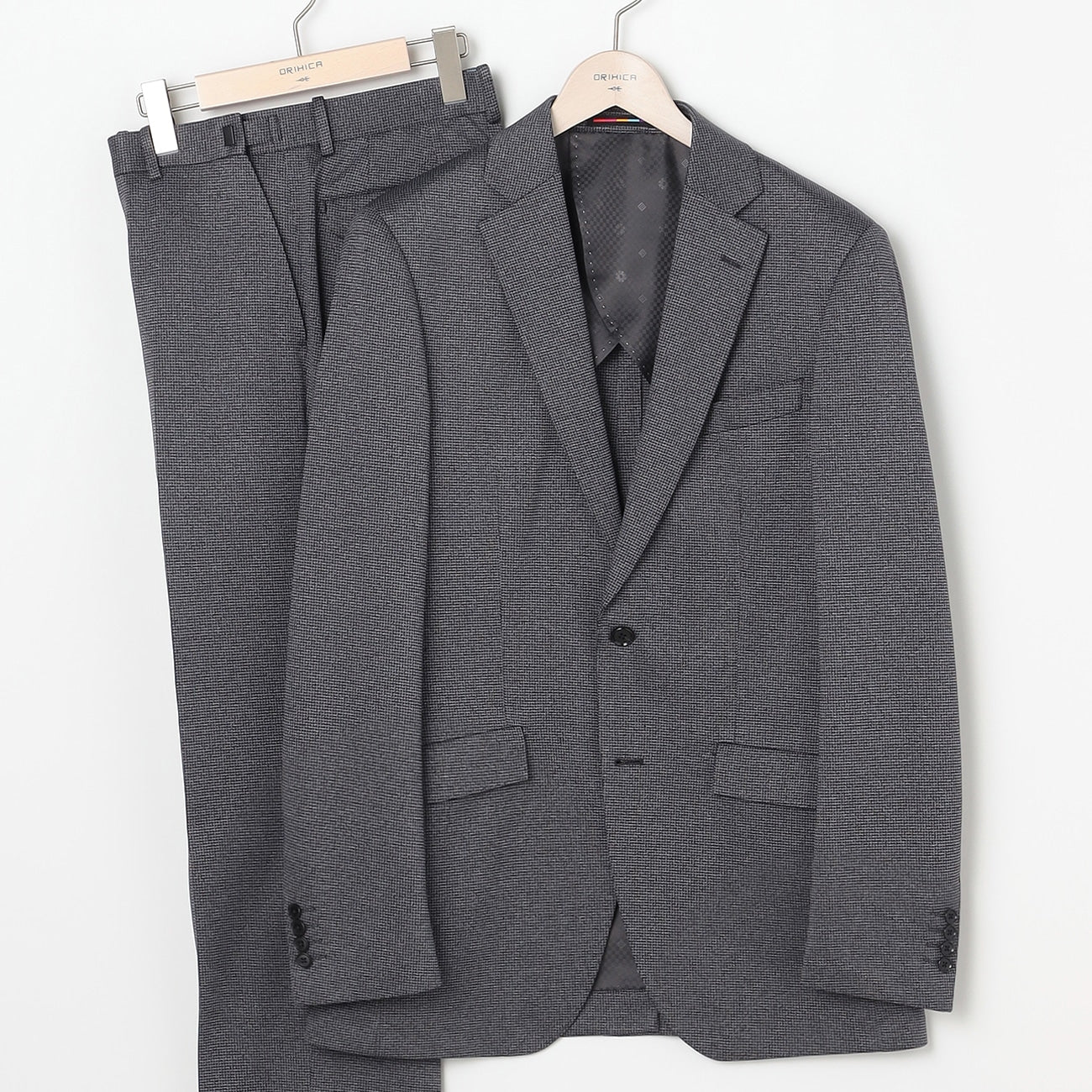 Washable Stretch Stretch Houndstooth Suit with Adjuster - Medium Gray
