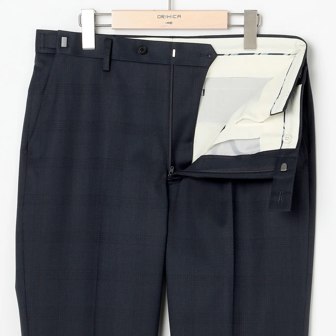 Check Wool Blend 3-Piece Suit with Side Adjuster - Navy - Image 10