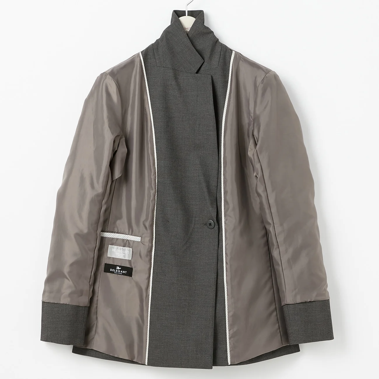 THE THIRD SUITS Chambray Double-Breasted Jacket - Medium Gray - Image 6