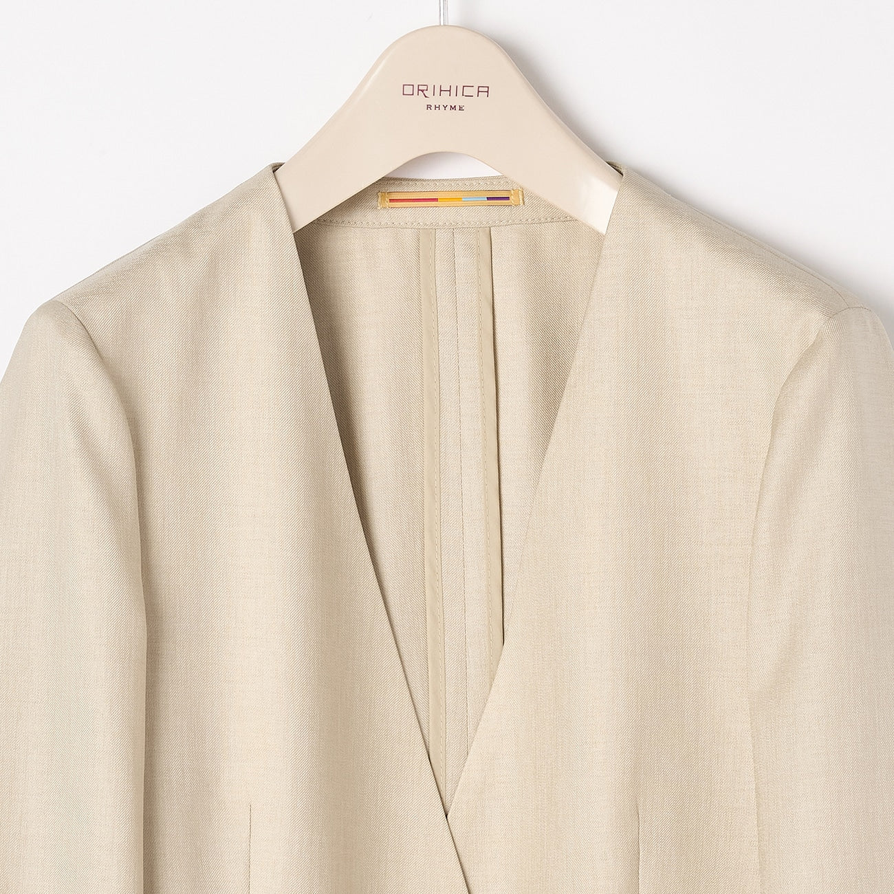 THE THIRD SUITS Linen-like Collarless Jacket - Beige - Image 3