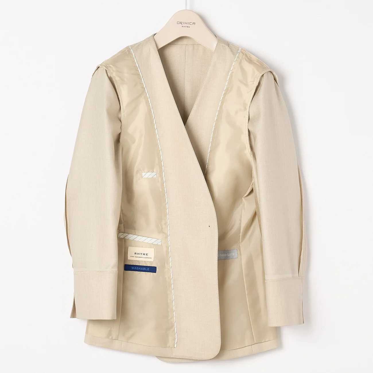 THE THIRD SUITS Linen-like Collarless Jacket - Beige - Image 6